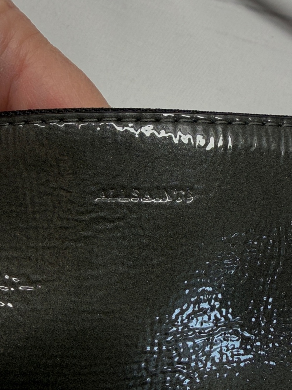 All Saints Kita Ash Gray Patent Leather Shoulder Bag Purse - Picture 3 of 10